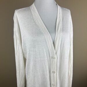 Talbots Linen Long Sleeve Cardigan Sweater Size L Winter White, Button